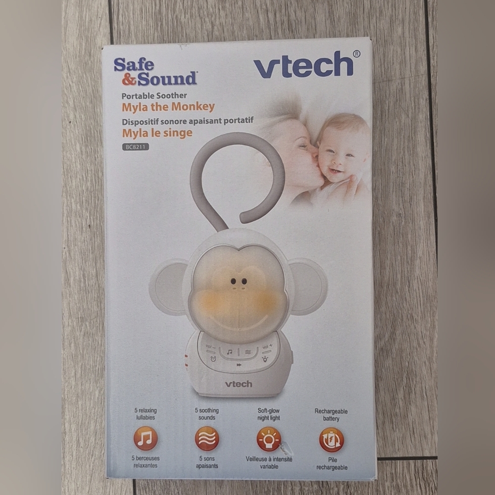 New VTech Safe & Sound Myla the Monkey Portable Soother & Night Light. BC8211.